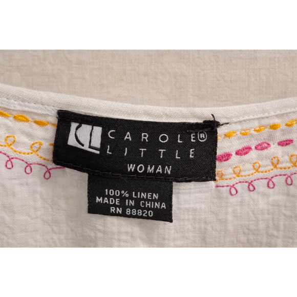 Carole Little 1X White Linen Embroidered Tunic Top Boho Side Slits - Picture 11 of 12